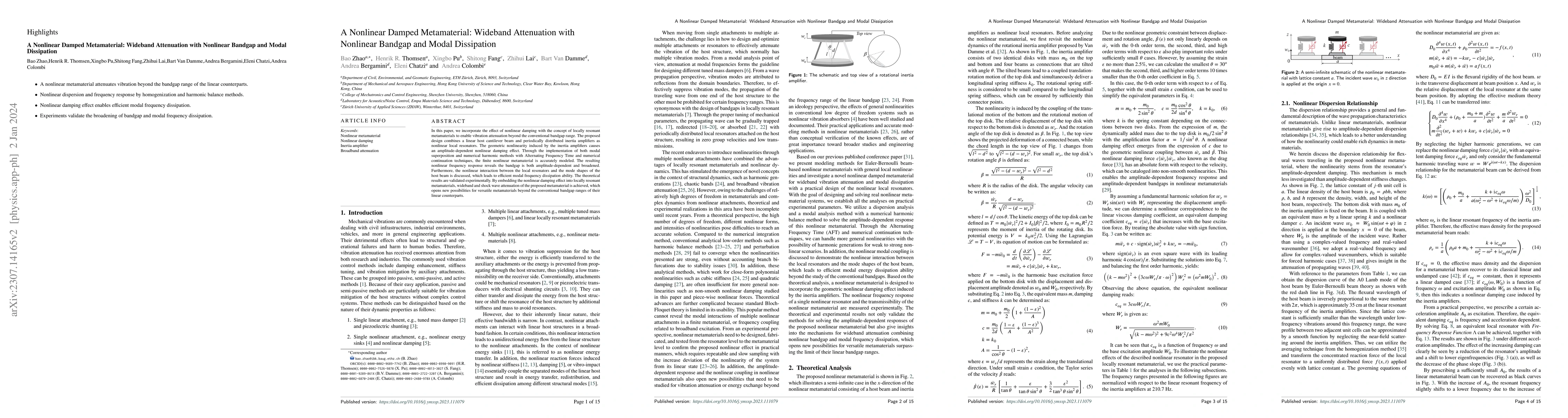 Thumbnail for A Nonlinear Damped Metamaterial: Wideband Attenuation with Nonlinear
  Bandgap and Modal Dissipation