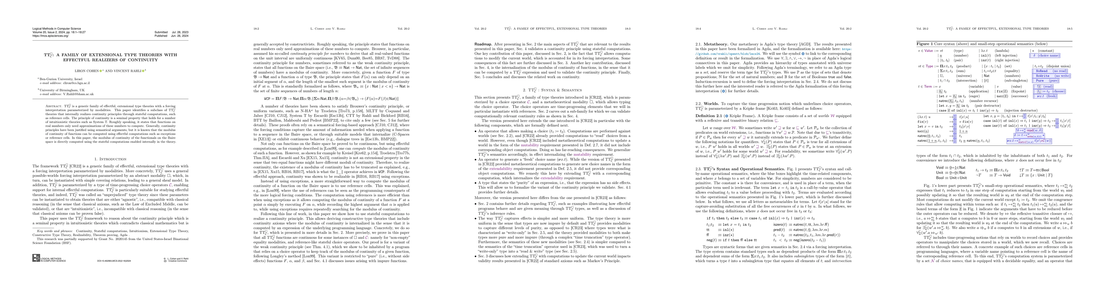 Thumbnail for $\text{TT}^{\Box}_{\mathcal C}$: a Family of Extensional Type Theories
  with Effectful Realizers of Continuity