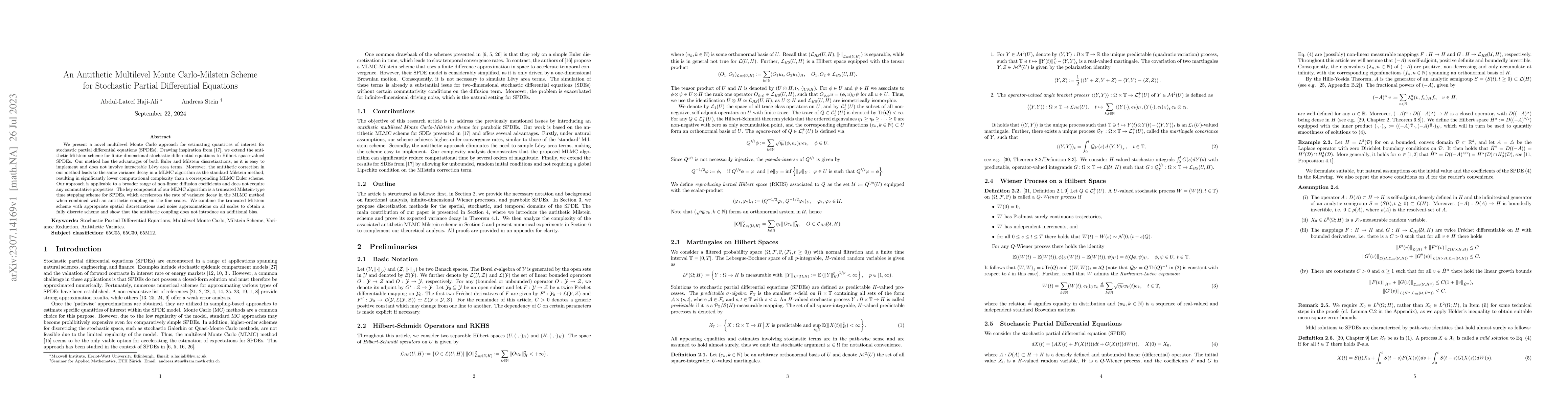 Thumbnail for An Antithetic Multilevel Monte Carlo-Milstein Scheme for Stochastic
  Partial Differential Equations
