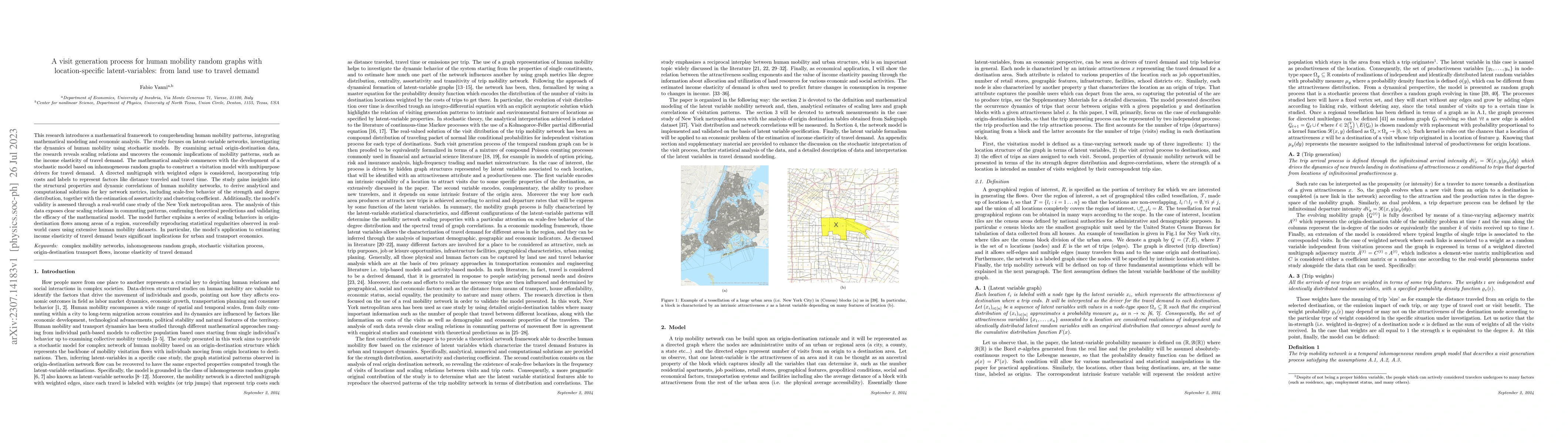 Thumbnail for A visit generation process for human mobility random graphs with
  location-specific latent-variables: from land use to travel demand