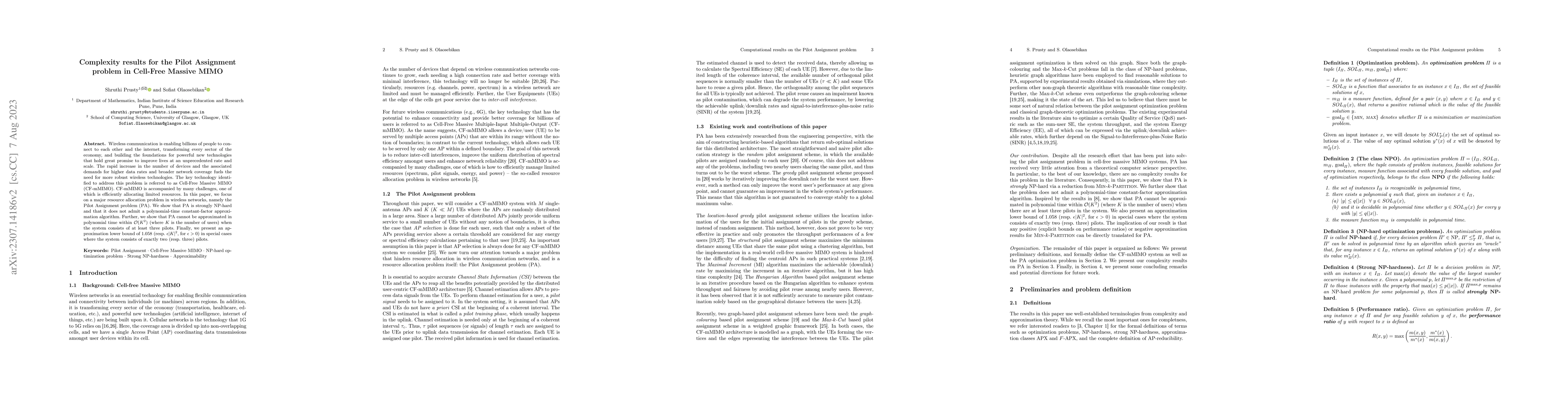 Thumbnail for Complexity results for the Pilot Assignment problem in Cell-Free Massive
  MIMO