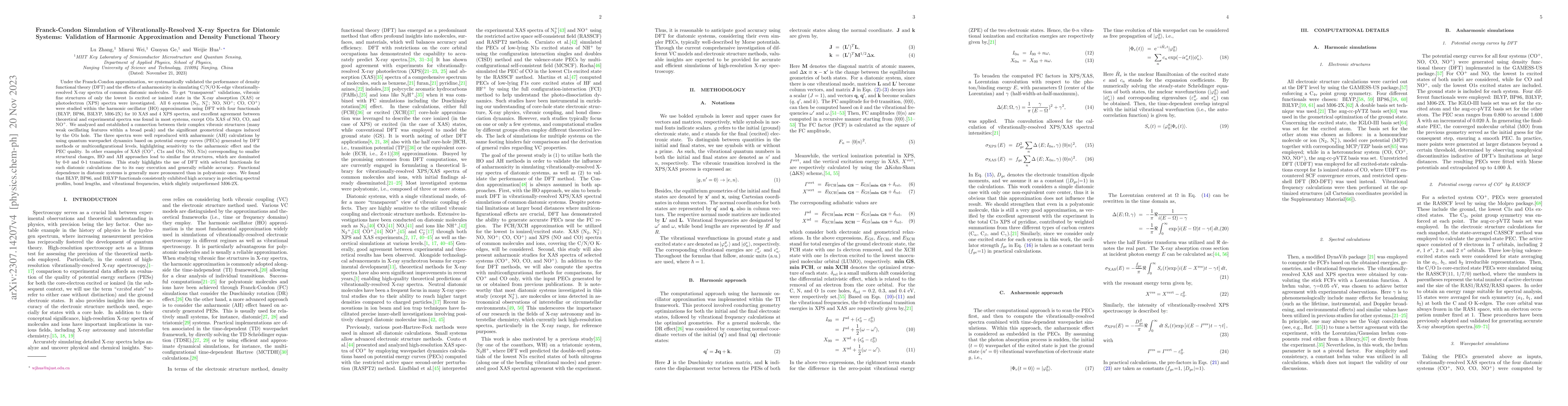 Thumbnail for Franck-Condon Simulation of Vibrationally-Resolved X-ray Spectra for
  Diatomic Systems: Validation of Harmonic Approximation and Density Functional
  Theory