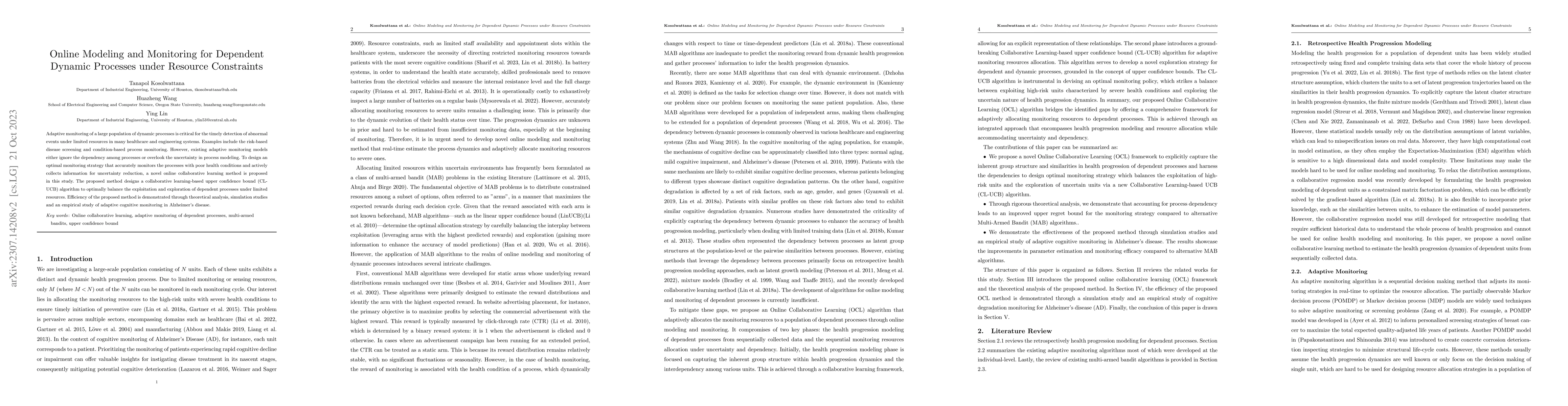 Thumbnail for Online Modeling and Monitoring of Dependent Processes under Resource
  Constraints