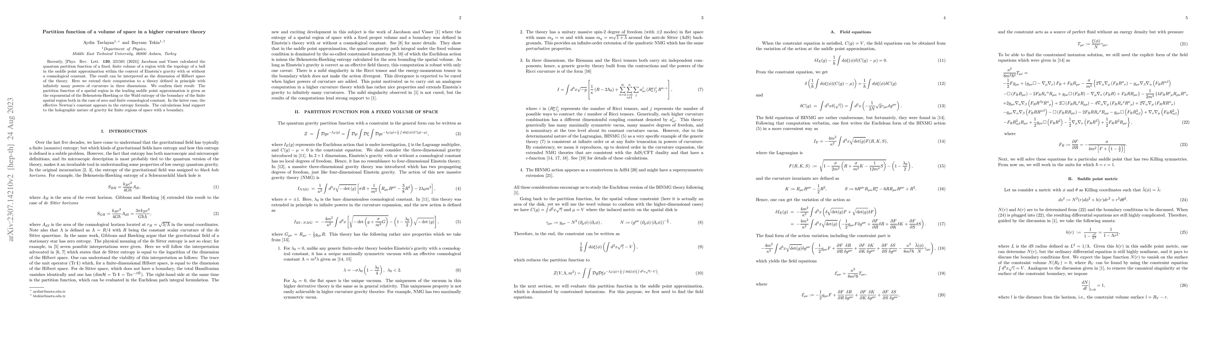Thumbnail for Partition Function of a Volume of Space in a Higher Curvature Theory