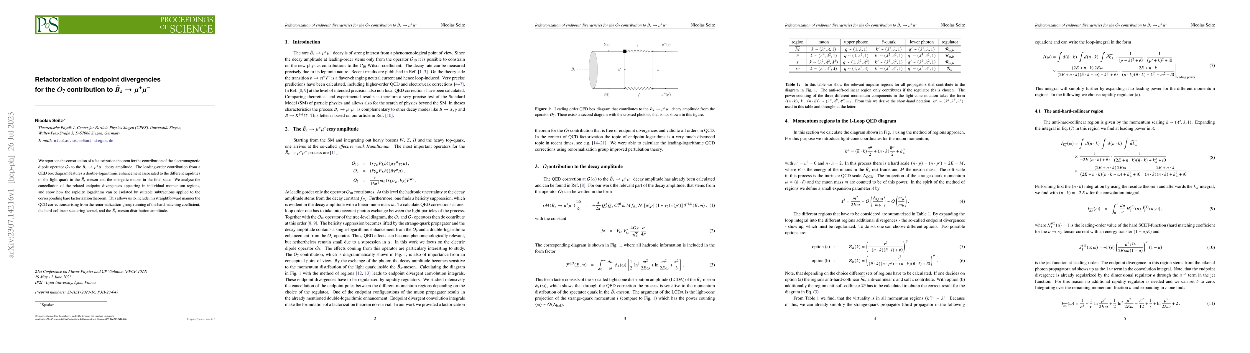 Thumbnail for Refactorization of endpoint divergencies for the ${\cal O}_7$
  contribution to $\bar B_s \to \mu^+\mu^-$