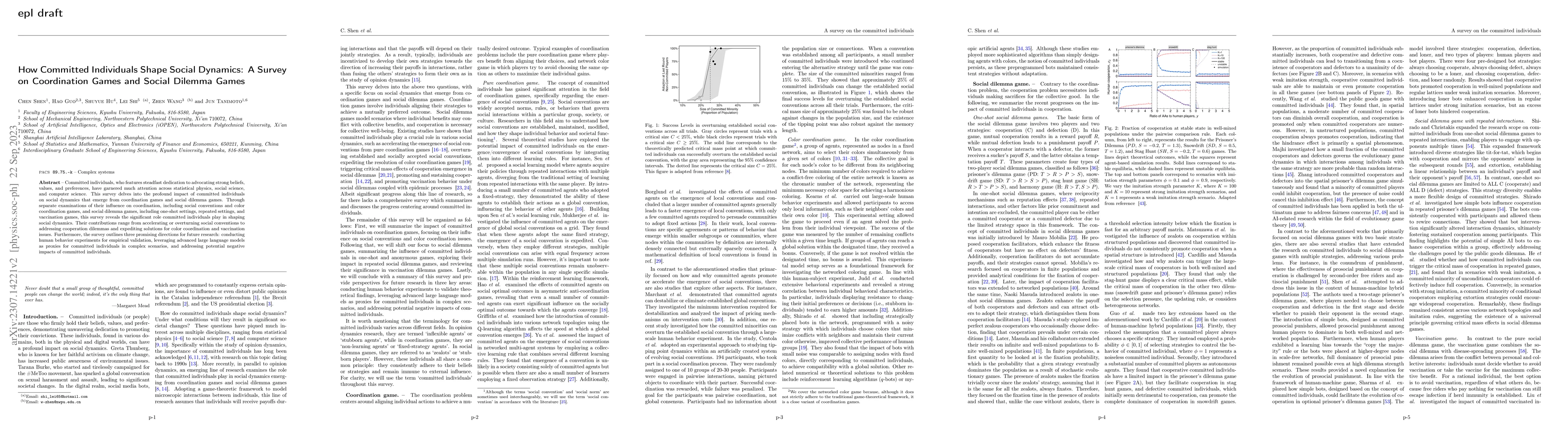 Thumbnail for How Committed Individuals Shape Social Dynamics: A Survey on
  Coordination Games and Social Dilemma Games