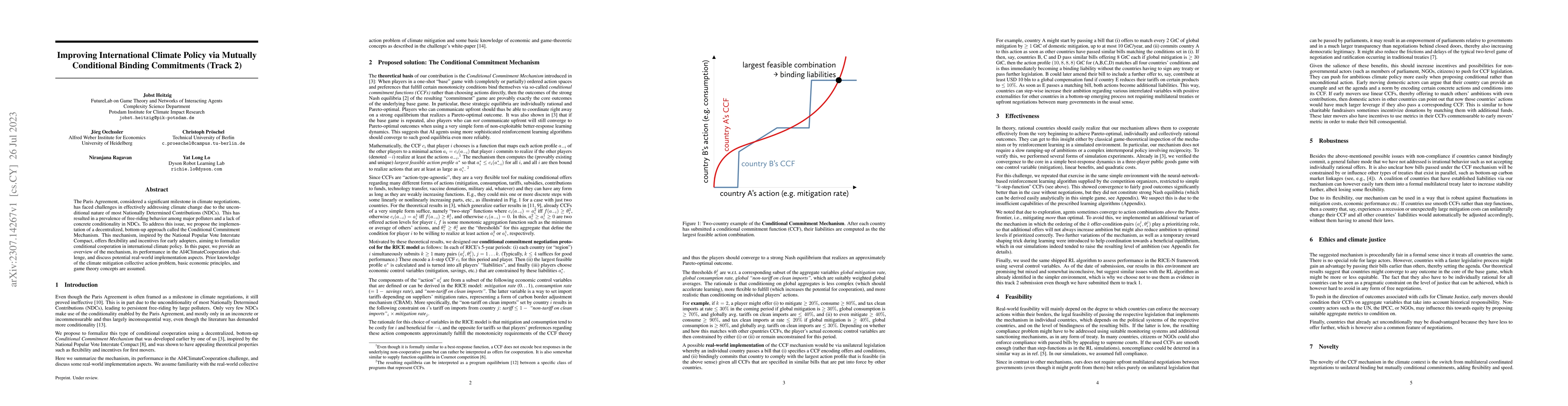 Thumbnail for Improving International Climate Policy via Mutually Conditional Binding
  Commitments