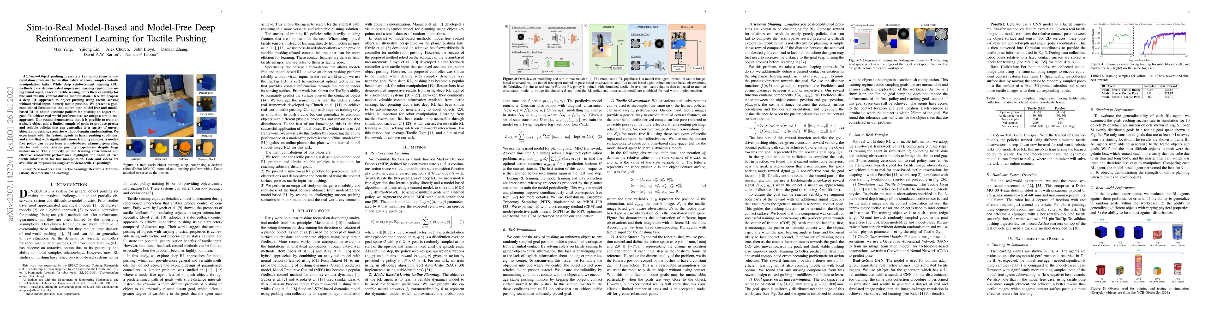 Thumbnail for Sim-to-Real Model-Based and Model-Free Deep Reinforcement Learning for
  Tactile Pushing