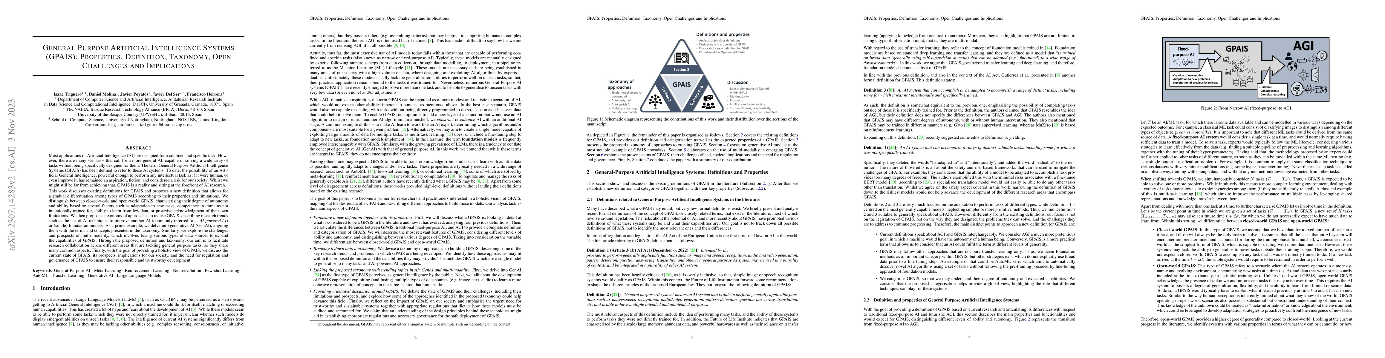 Thumbnail for General Purpose Artificial Intelligence Systems (GPAIS): Properties,
  Definition, Taxonomy, Societal Implications and Responsible Governance