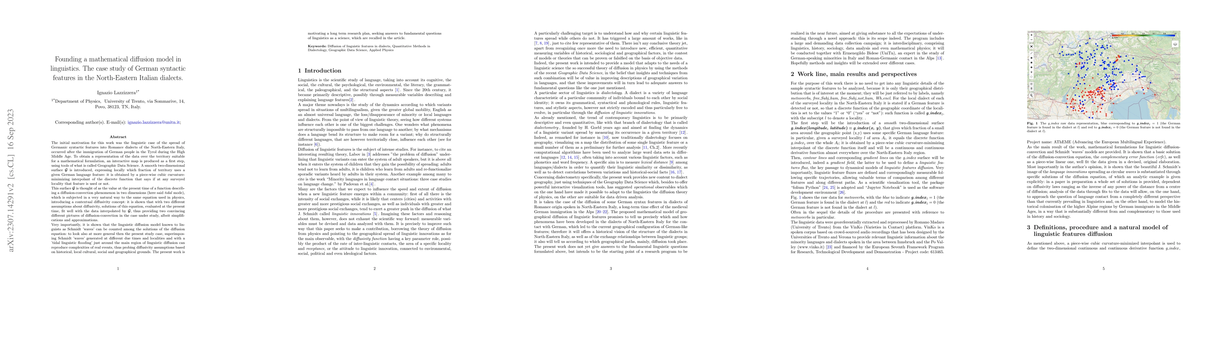 Thumbnail for Founding a mathematical diffusion model in linguistics. The case study
  of German syntactic features in the North-Eastern Italian dialects