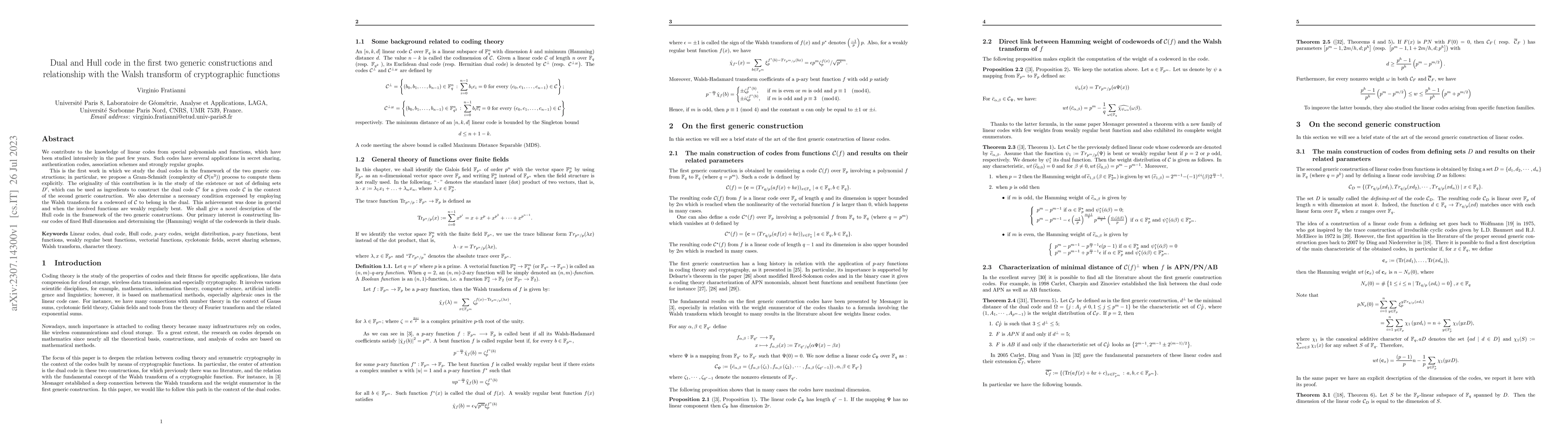 Thumbnail for Dual and Hull code in the first two generic constructions and
  relationship with the Walsh transform of cryptographic functions