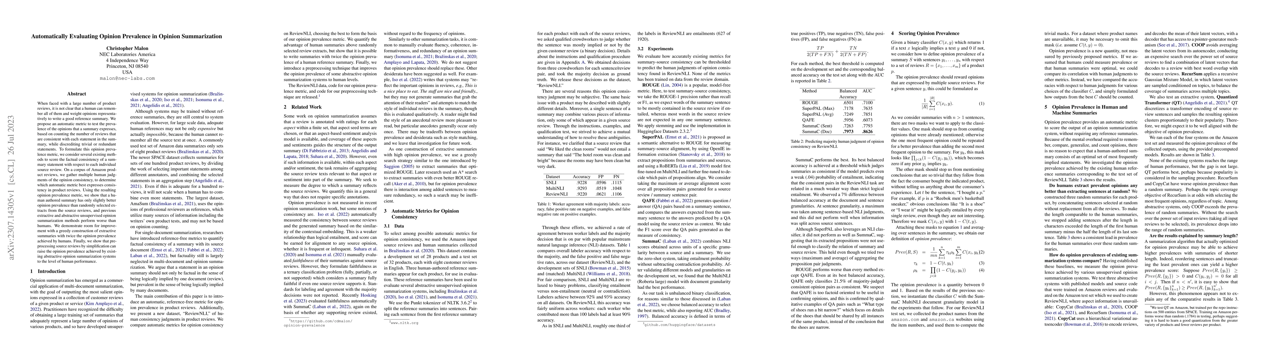 Thumbnail for Automatically Evaluating Opinion Prevalence in Opinion Summarization