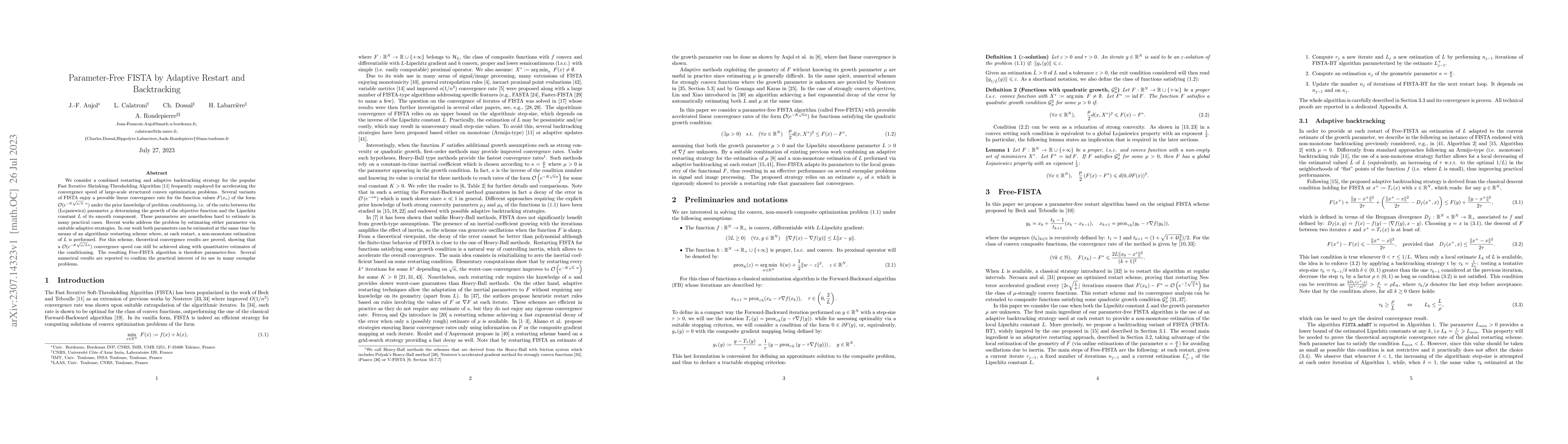 Thumbnail for Parameter-Free FISTA by Adaptive Restart and Backtracking