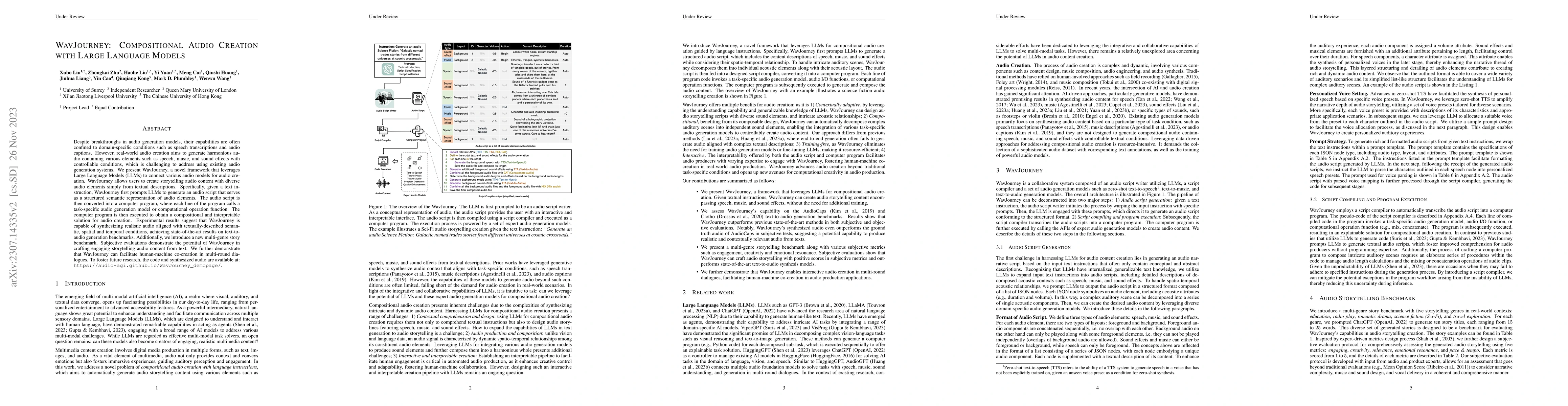 Thumbnail for WavJourney: Compositional Audio Creation with Large Language Models