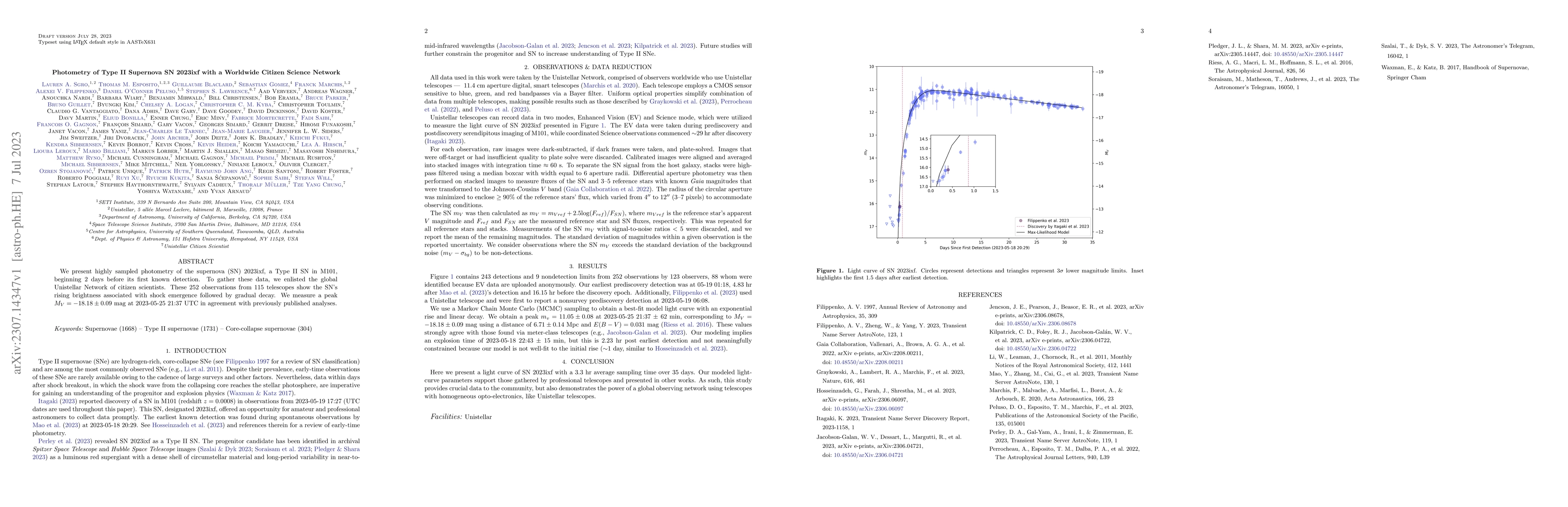 Thumbnail for Photometry of Type II Supernova SN 2023ixf with a Worldwide Citizen
  Science Network