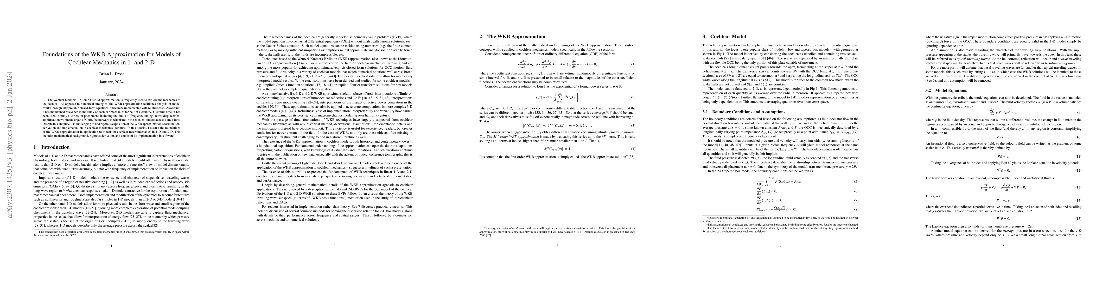 Thumbnail for Foundations of the WKB Approximation for Models of Cochlear Mechanics in
  1- and 2-D
