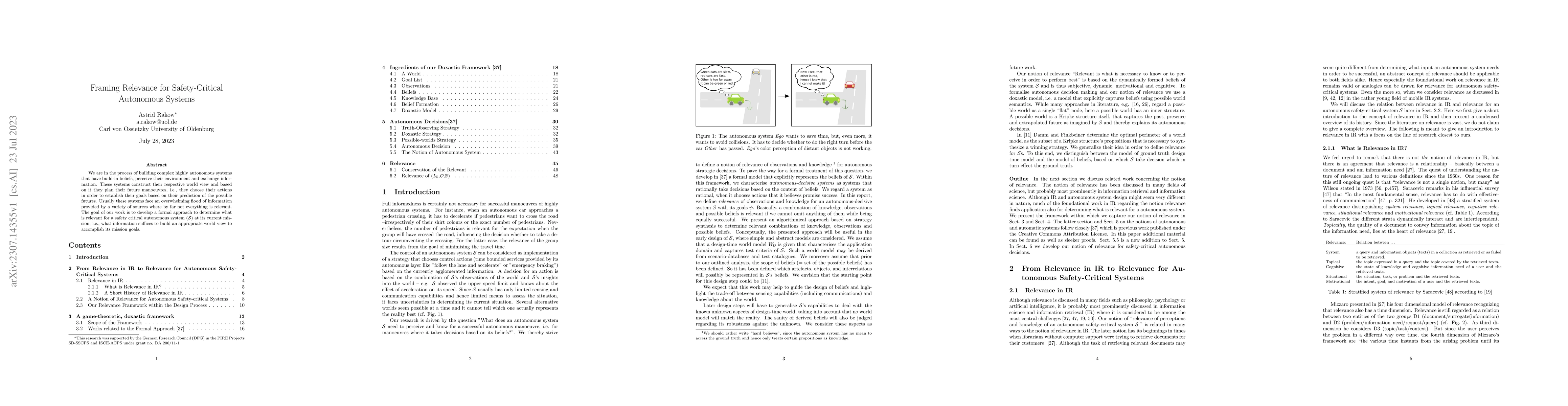 Thumbnail for Framing Relevance for Safety-Critical Autonomous Systems