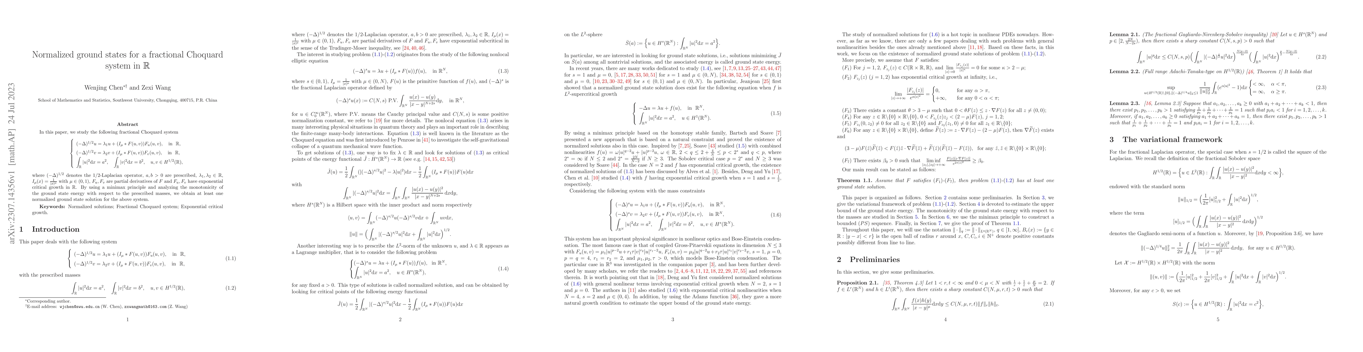 Thumbnail for Normalized ground states for a fractional Choquard system in
  $\mathbb{R}$
