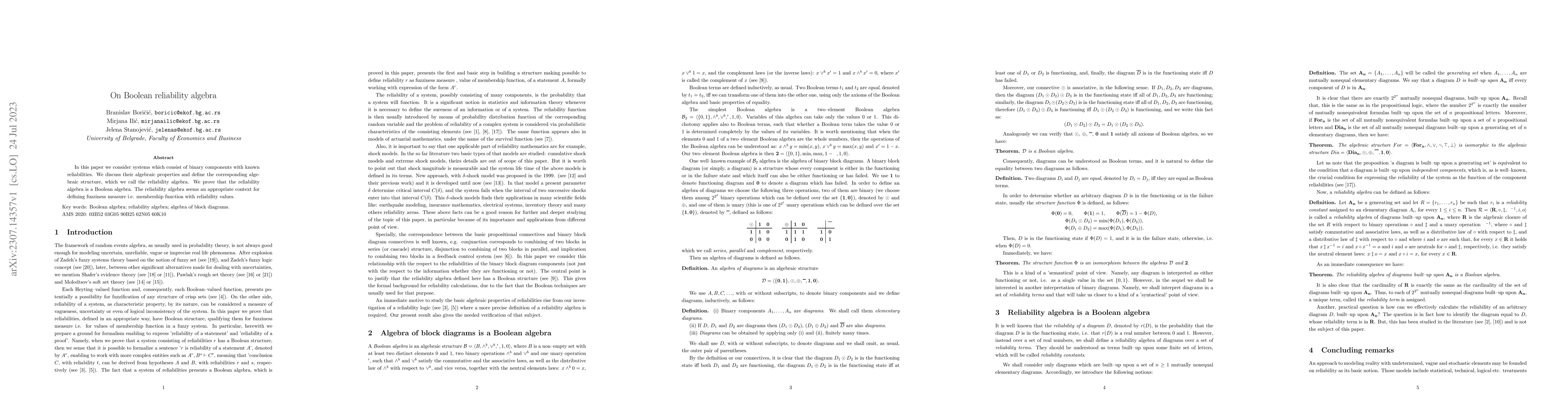 Thumbnail for On Boolean reliability algebra