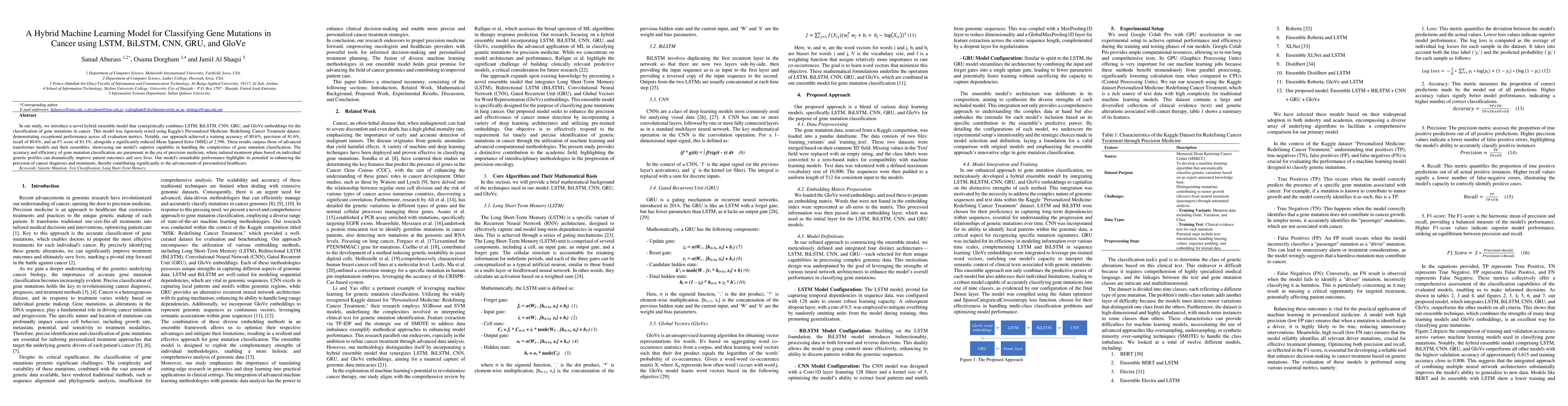 Thumbnail for A Hybrid Machine Learning Model for Classifying Gene Mutations in Cancer
  using LSTM, BiLSTM, CNN, GRU, and GloVe