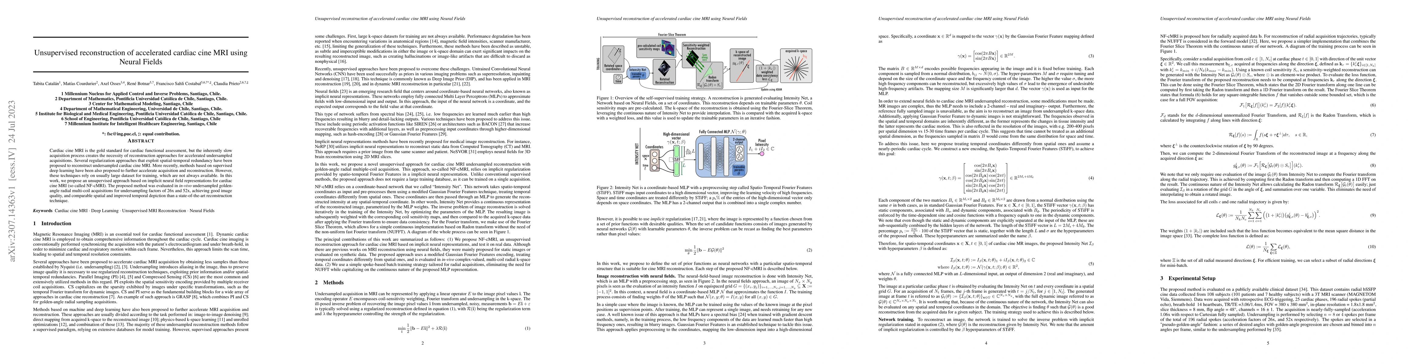 Thumbnail for Unsupervised reconstruction of accelerated cardiac cine MRI using Neural
  Fields