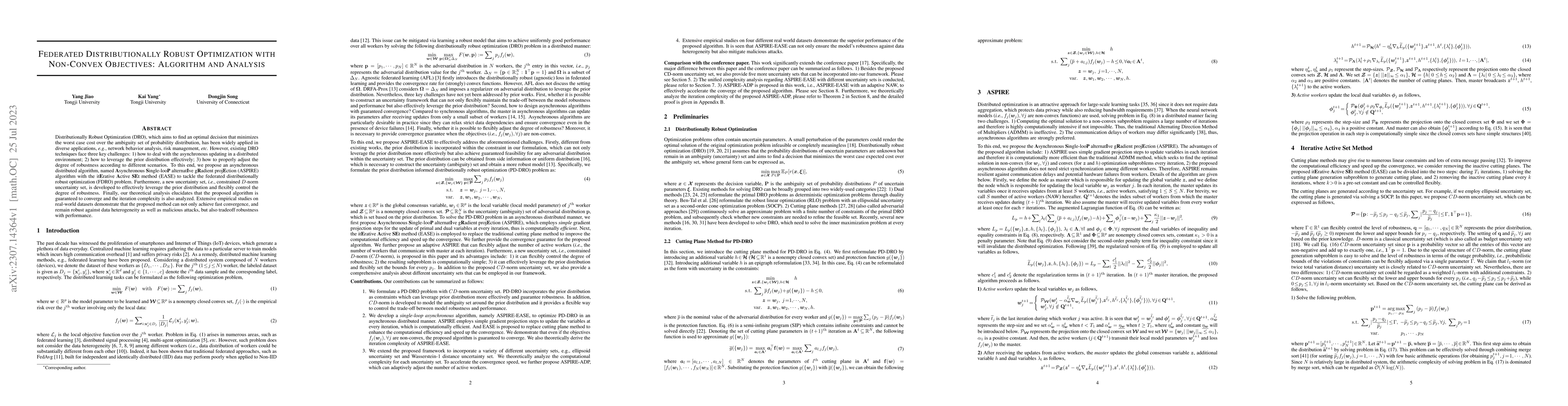 Thumbnail for Federated Distributionally Robust Optimization with Non-Convex
  Objectives: Algorithm and Analysis