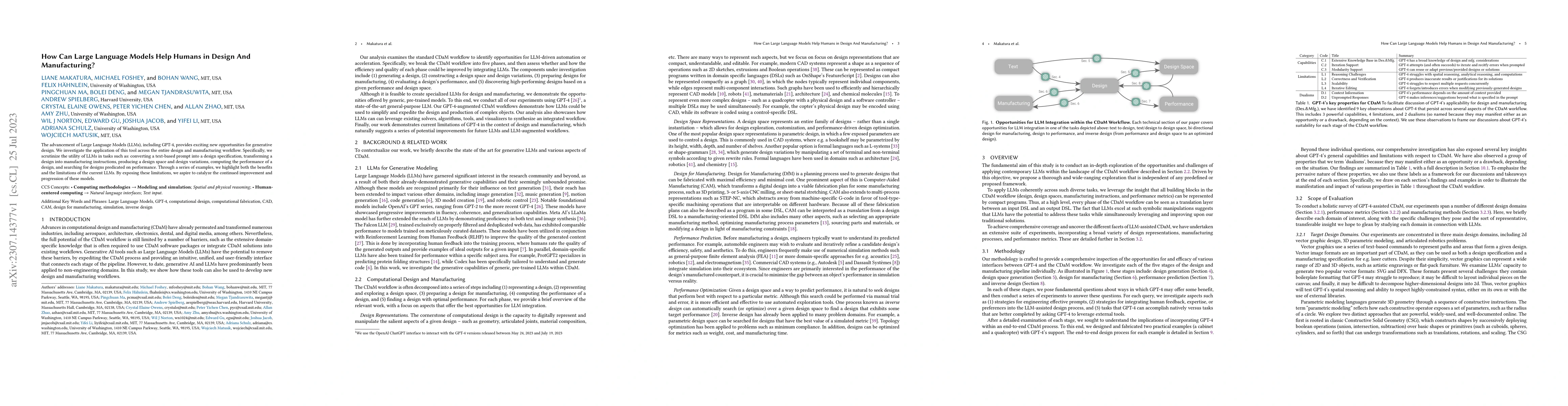 Thumbnail for How Can Large Language Models Help Humans in Design and Manufacturing?
