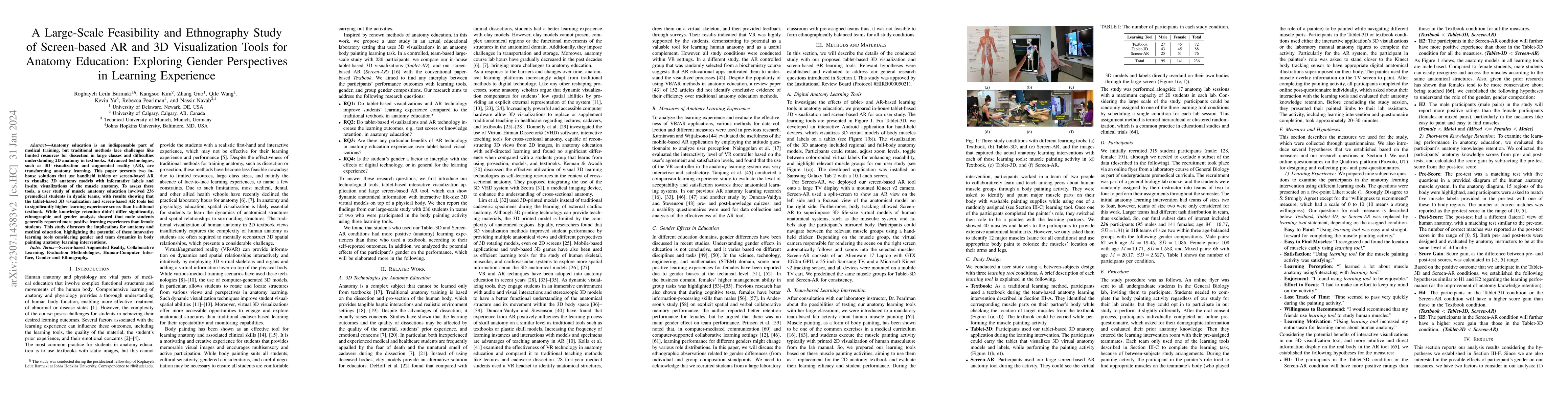 Thumbnail for A Large-Scale Feasibility Study of Screen-based 3D Visualization and
  Augmented Reality Tools for Human Anatomy Education: Exploring Gender
  Perspectives in Learning Experience