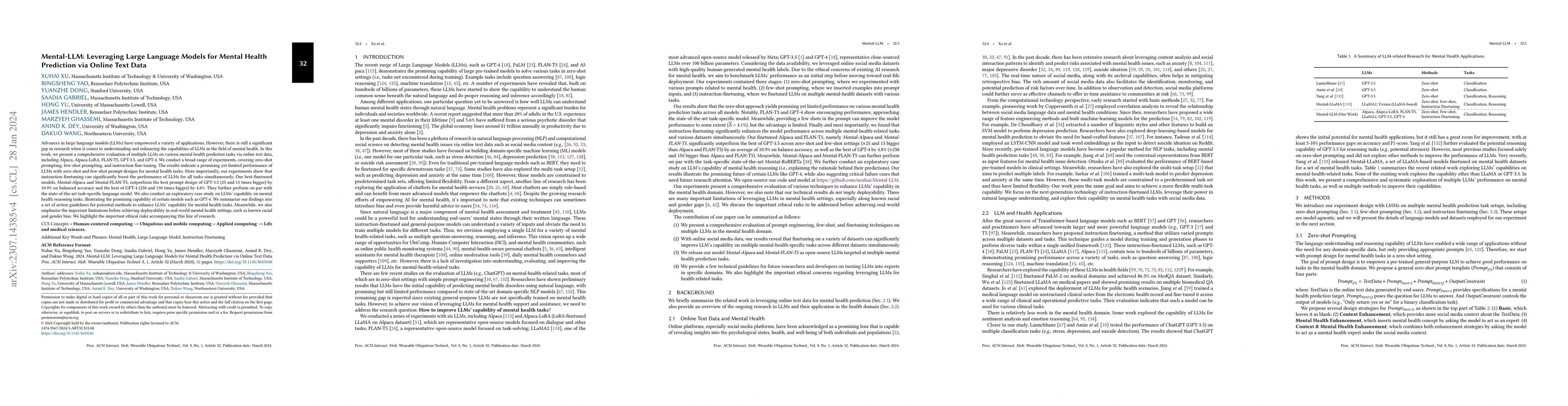 Thumbnail for Mental-LLM: Leveraging Large Language Models for Mental Health
  Prediction via Online Text Data