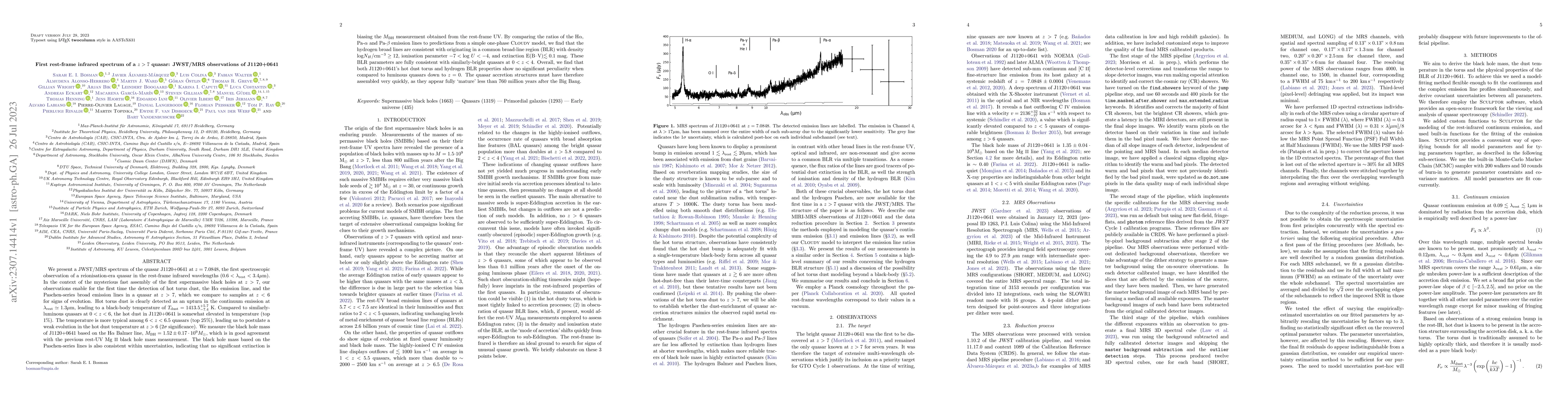 Thumbnail for First rest-frame infrared spectrum of a z>7 quasar: JWST/MRS
  observations of J1120+0641