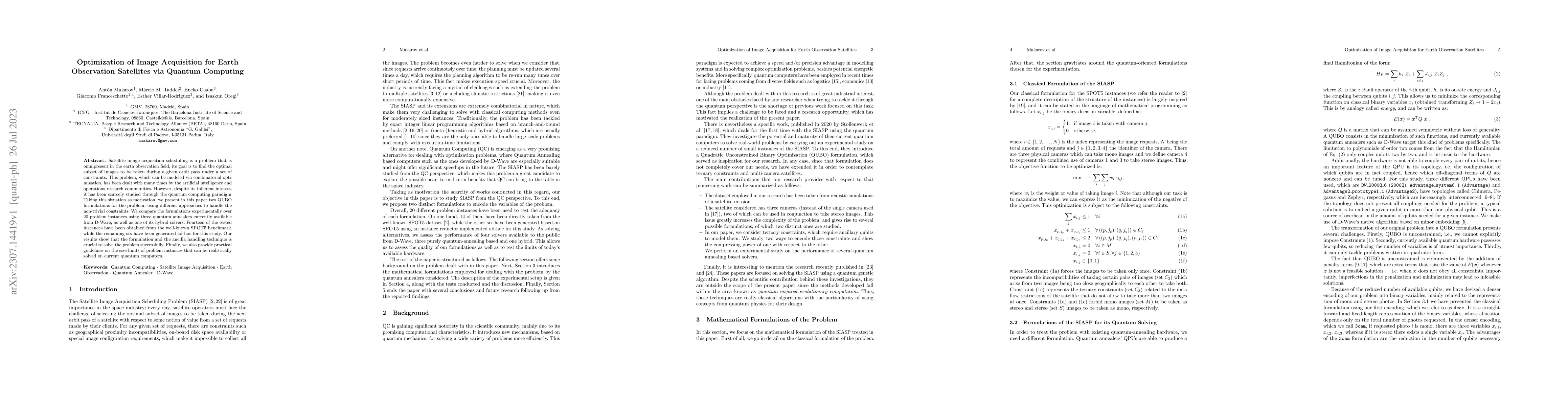 Thumbnail for Optimization of Image Acquisition for Earth Observation Satellites via
  Quantum Computing