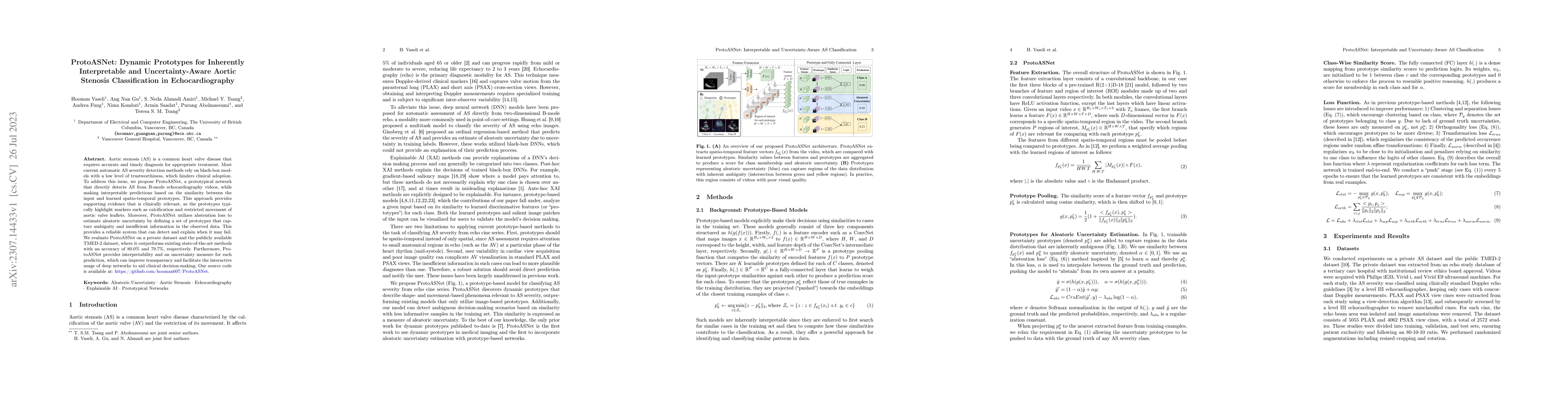 Thumbnail for ProtoASNet: Dynamic Prototypes for Inherently Interpretable and
  Uncertainty-Aware Aortic Stenosis Classification in Echocardiography