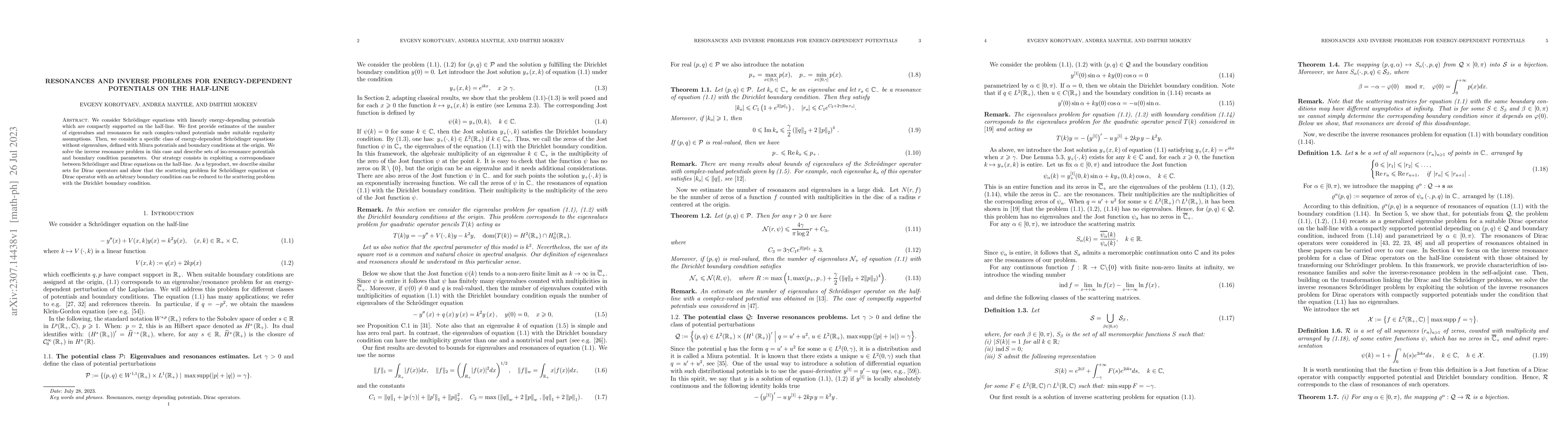 Thumbnail for Resonances and inverse problems for energy-dependent potentials on the
  half-line