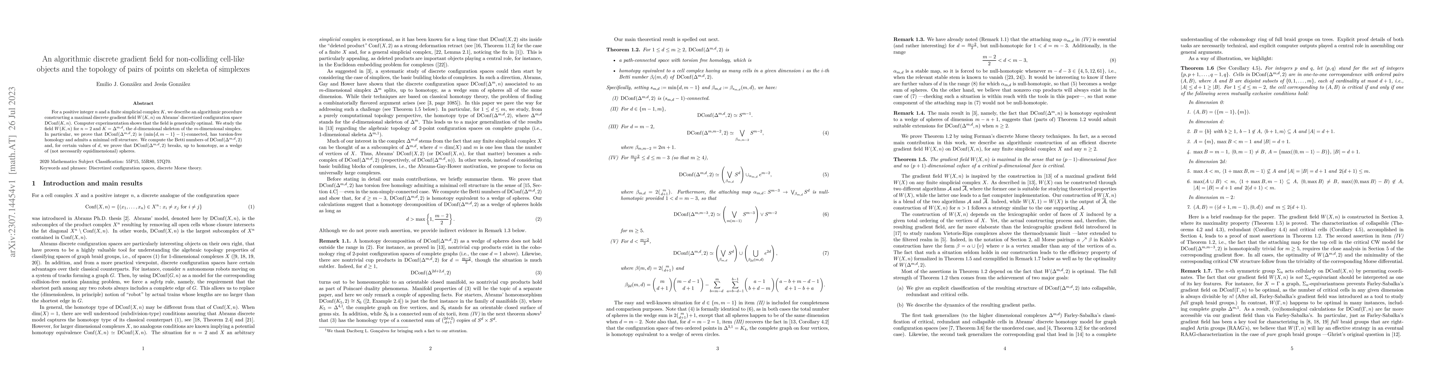 Thumbnail for An algorithmic discrete gradient field for non-colliding cell-like
  objects and the topology of pairs of points on skeleta of simplexes