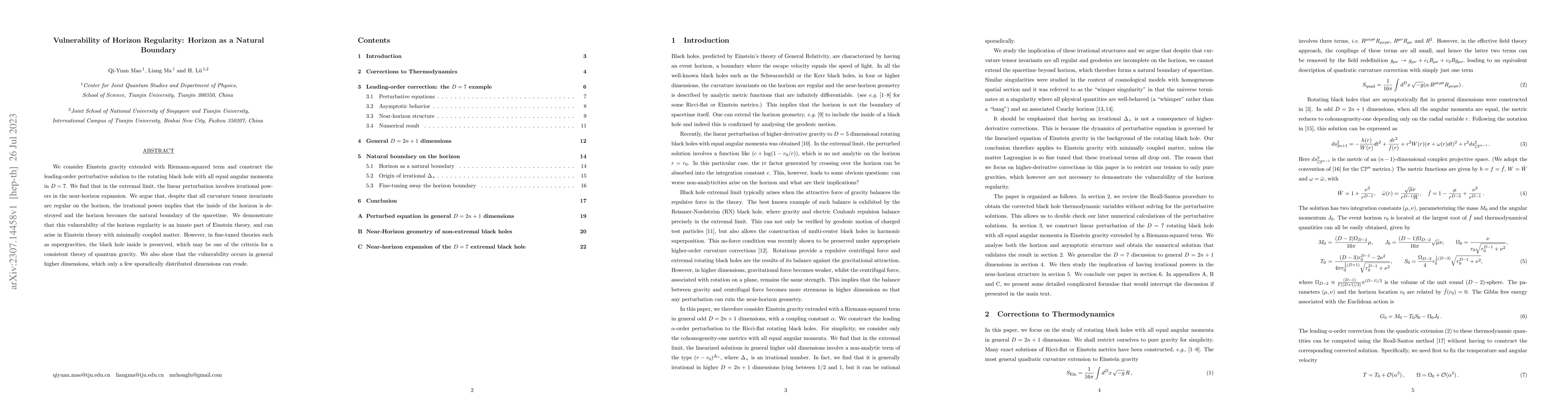 Thumbnail for Vulnerability of Horizon Regularity: Horizon as a Natural Boundary