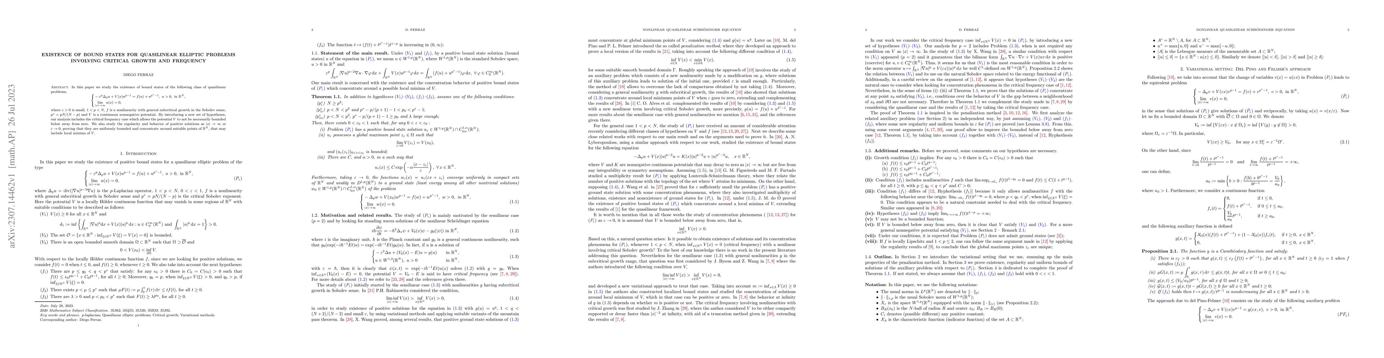 Thumbnail for Existence of bound states for quasilinear elliptic problems involving
  critical growth and frequency