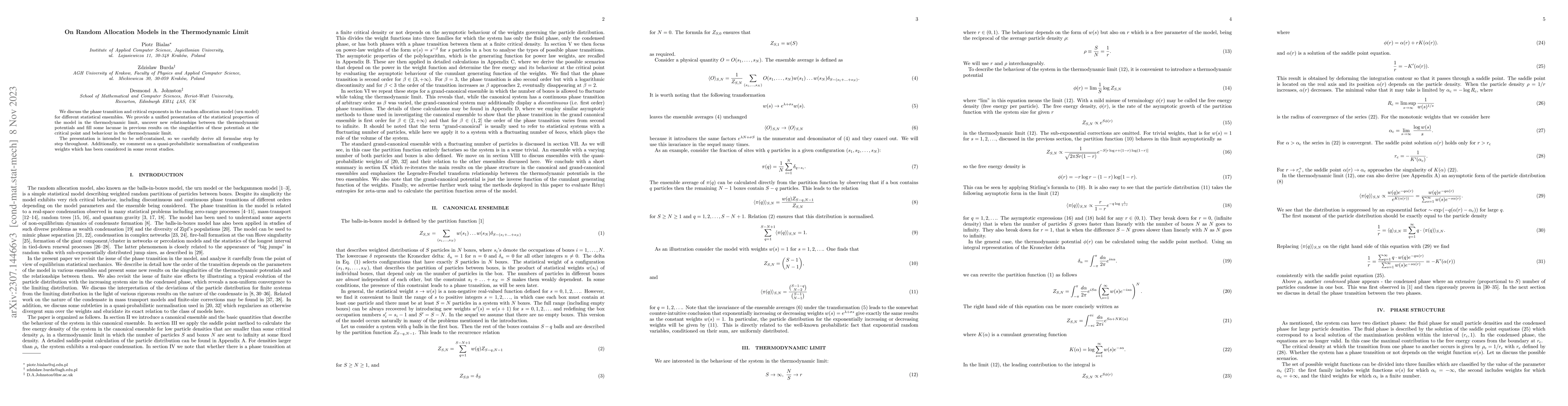 Thumbnail for On Random Allocation Models in the Thermodynamic Limit