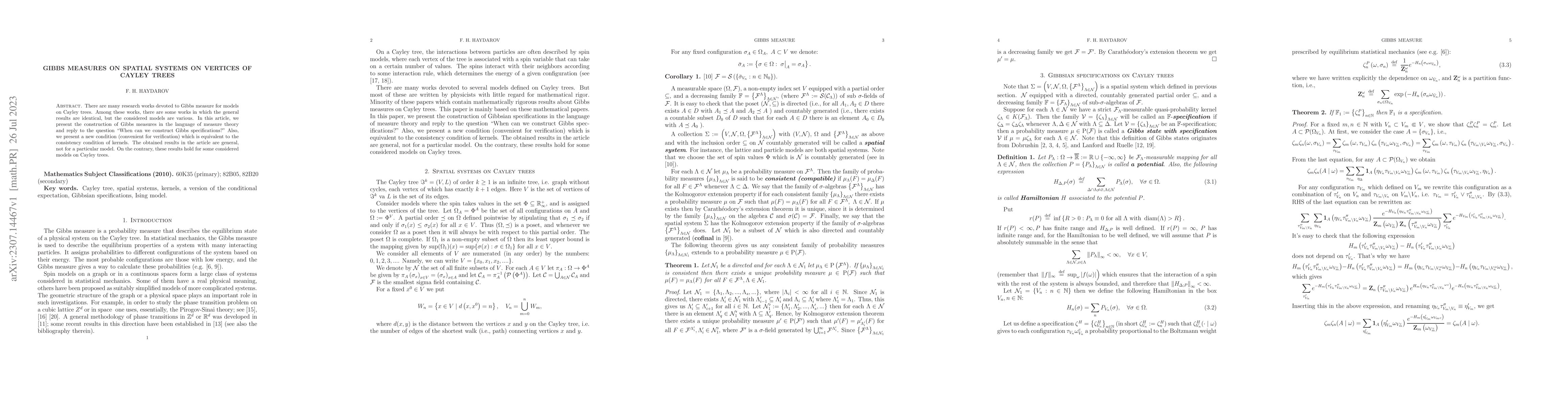 Thumbnail for Gibbs measures on spatial systems on vertices of Cayley trees