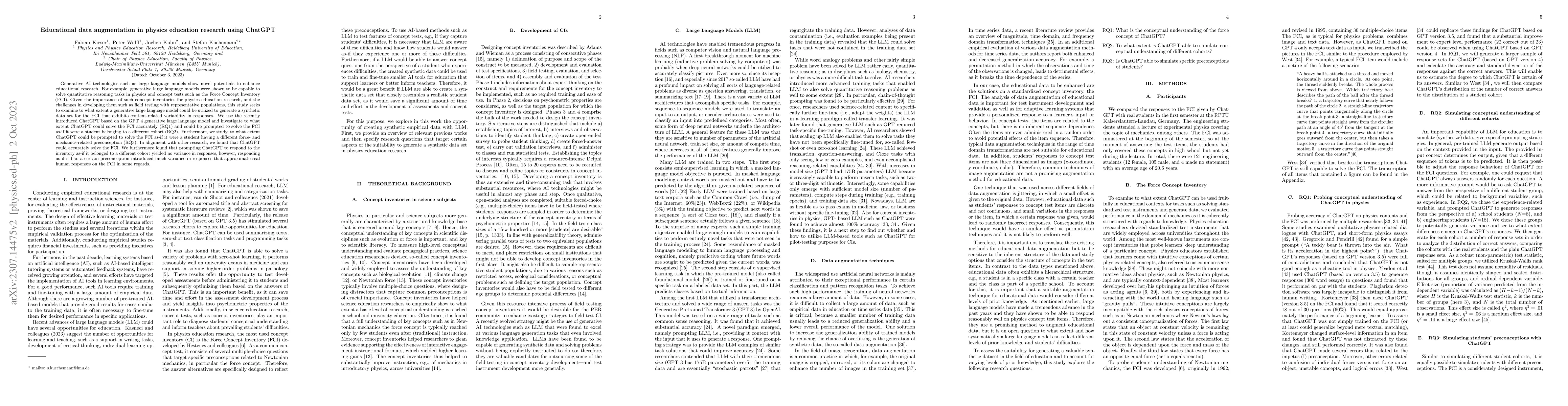 Thumbnail for Educational data augmentation in physics education research using
  ChatGPT