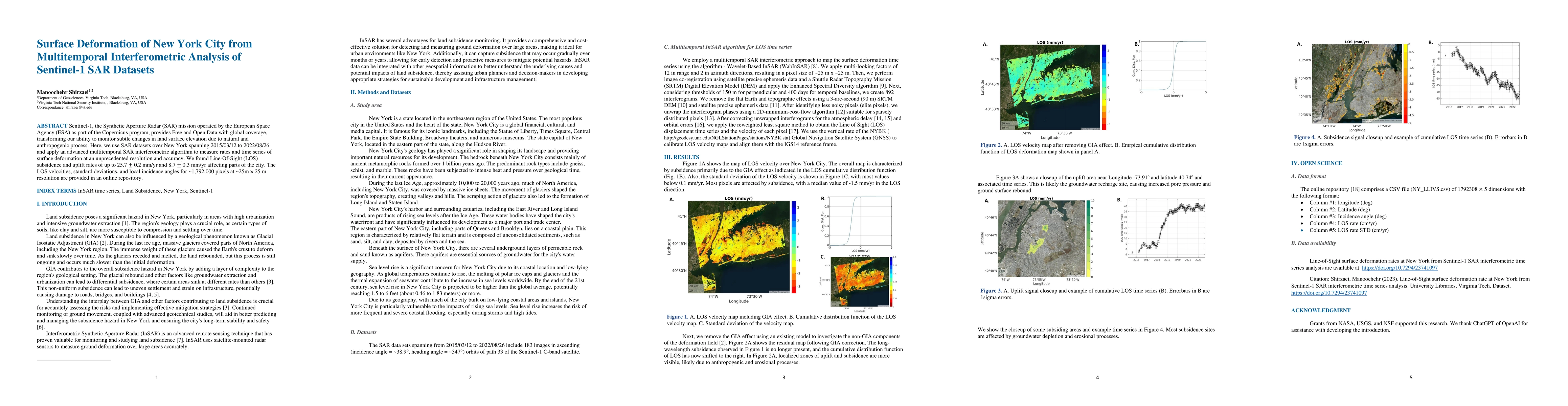 Thumbnail for Surface Deformation of New York City from Multitemporal Interferometric
  Analysis of Sentinel-1 SAR Datasets