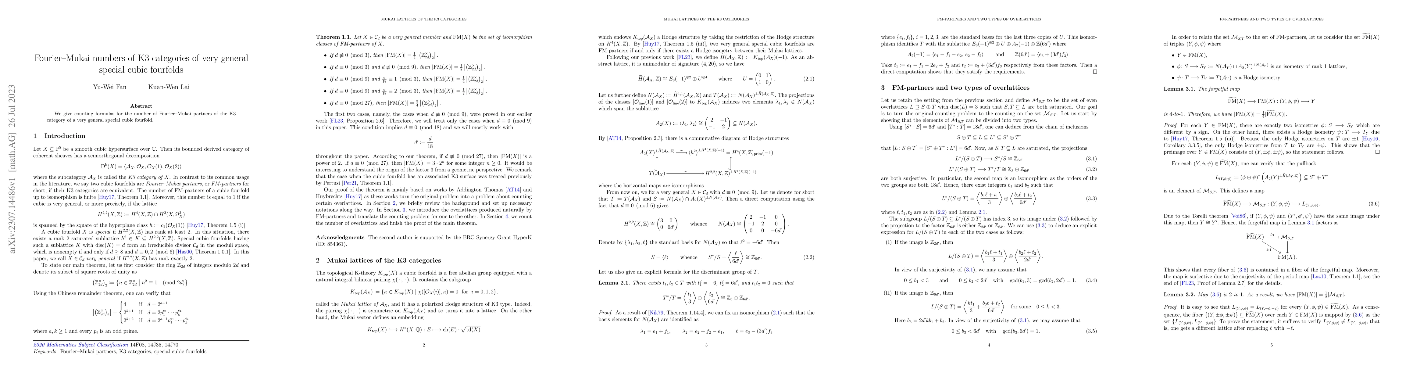 Thumbnail for Fourier-Mukai numbers of K3 categories of very general special cubic
  fourfolds