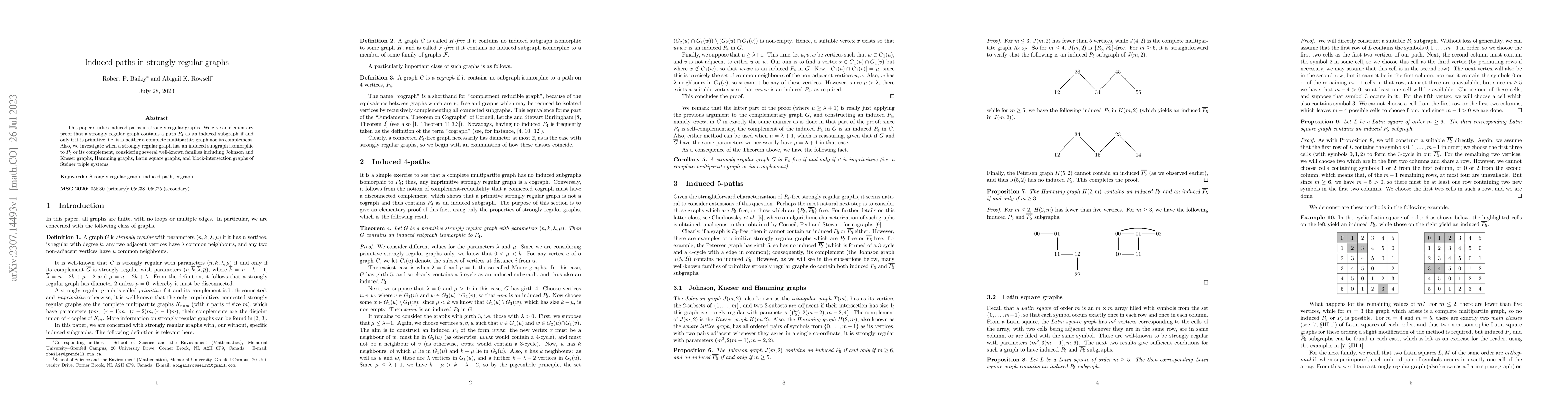 Thumbnail for Induced paths in strongly regular graphs
