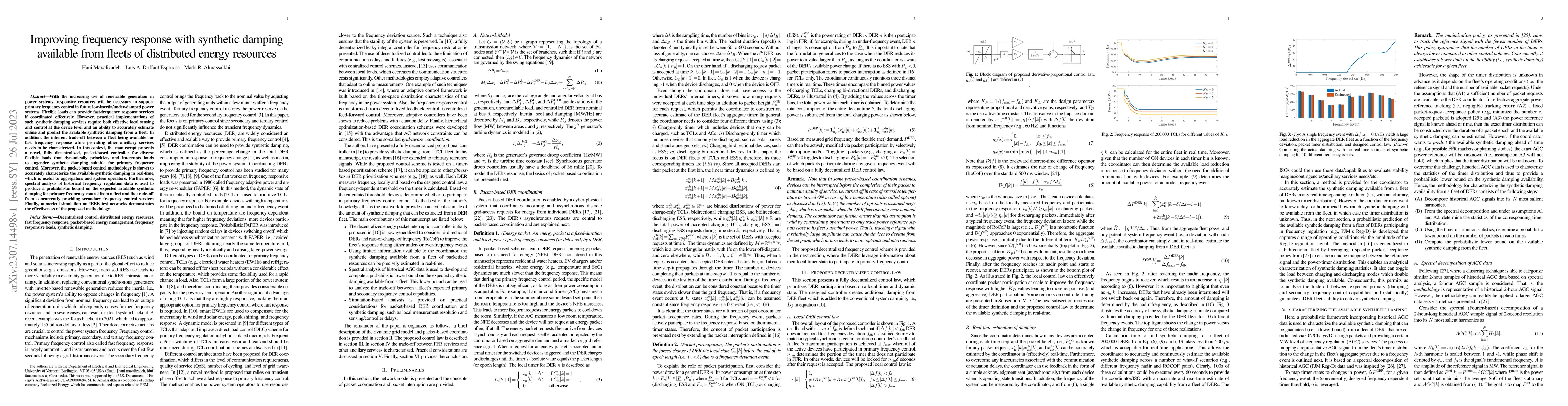 Thumbnail for Improving frequency response with synthetic damping available from
  fleets of distributed energy resources