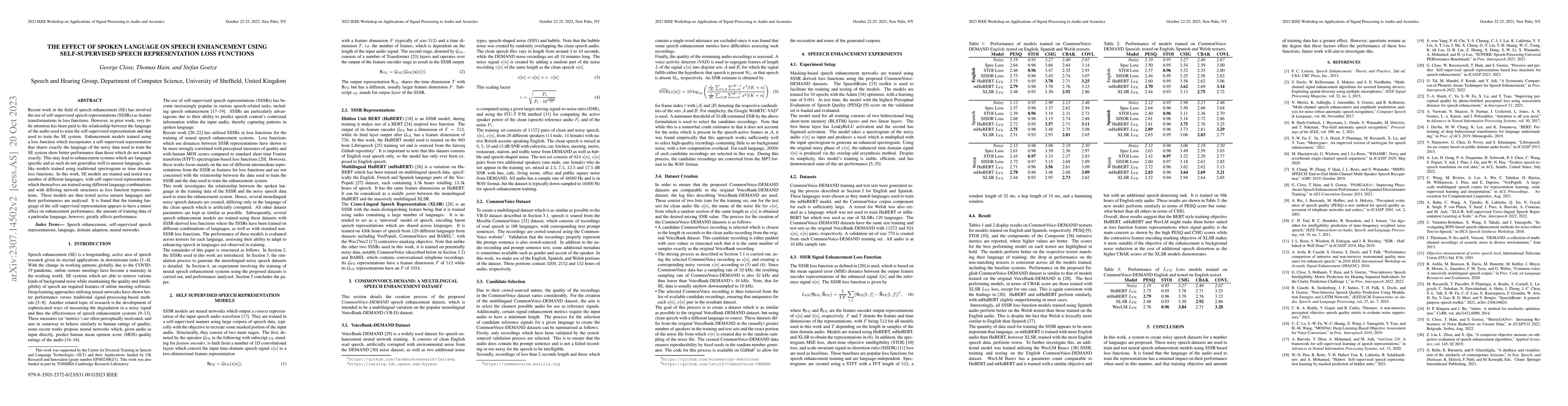 Thumbnail for The Effect of Spoken Language on Speech Enhancement using
  Self-Supervised Speech Representation Loss Functions