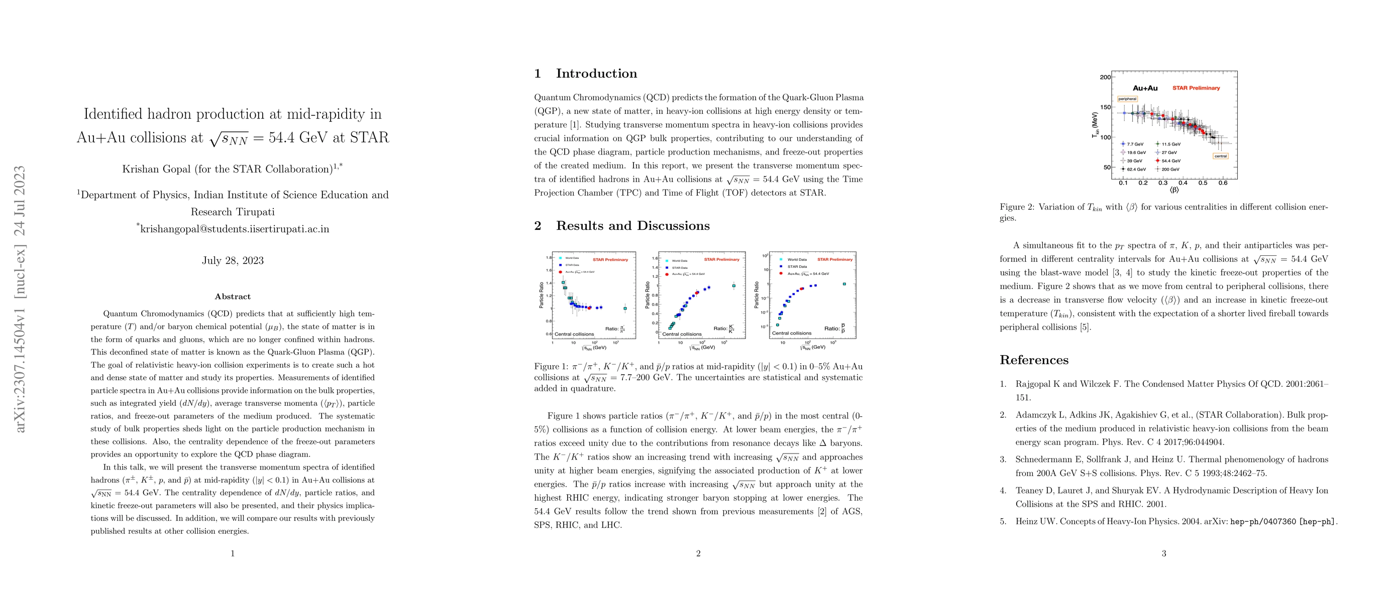 Thumbnail for Identified hadron production at mid-rapidity in Au+Au collisions at
  $\sqrt{s_{NN}} = 54.4$ GeV at STAR