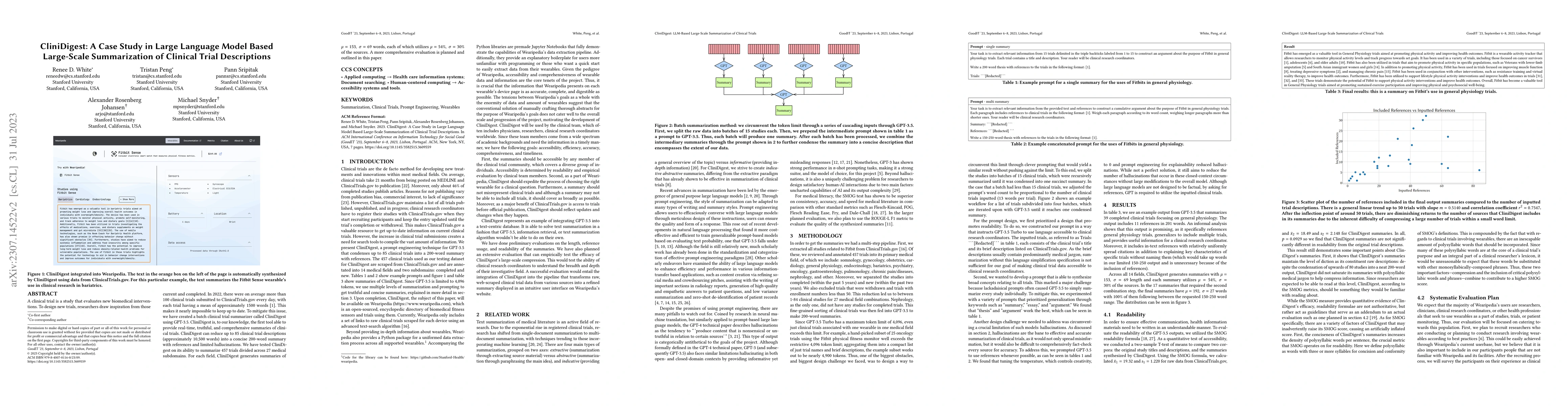 Thumbnail for CliniDigest: A Case Study in Large Language Model Based Large-Scale
  Summarization of Clinical Trial Descriptions