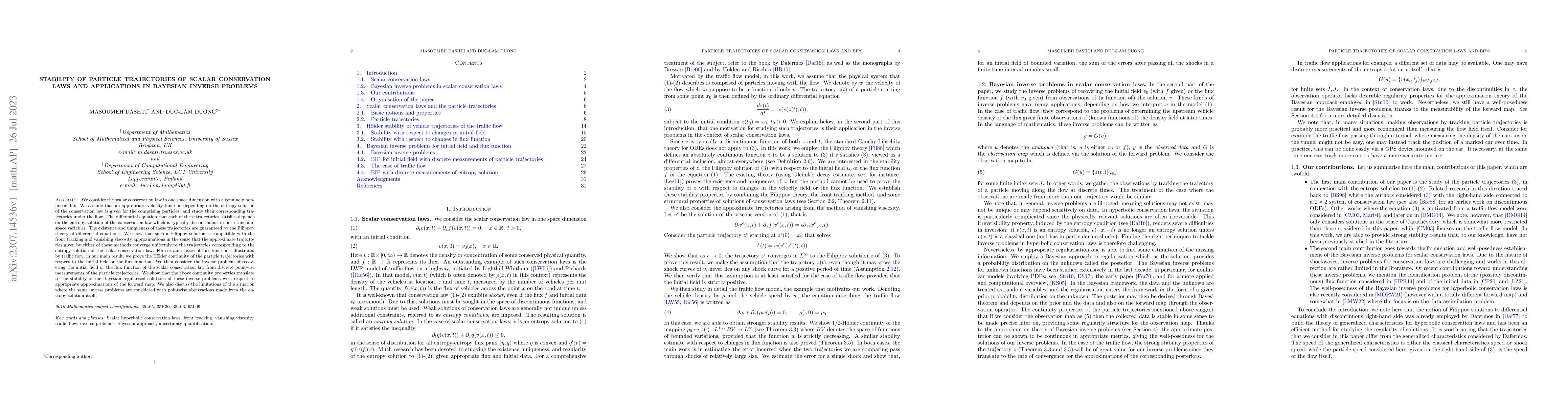 Thumbnail for Stability of particle trajectories of scalar conservation laws and
  applications in Bayesian inverse problems