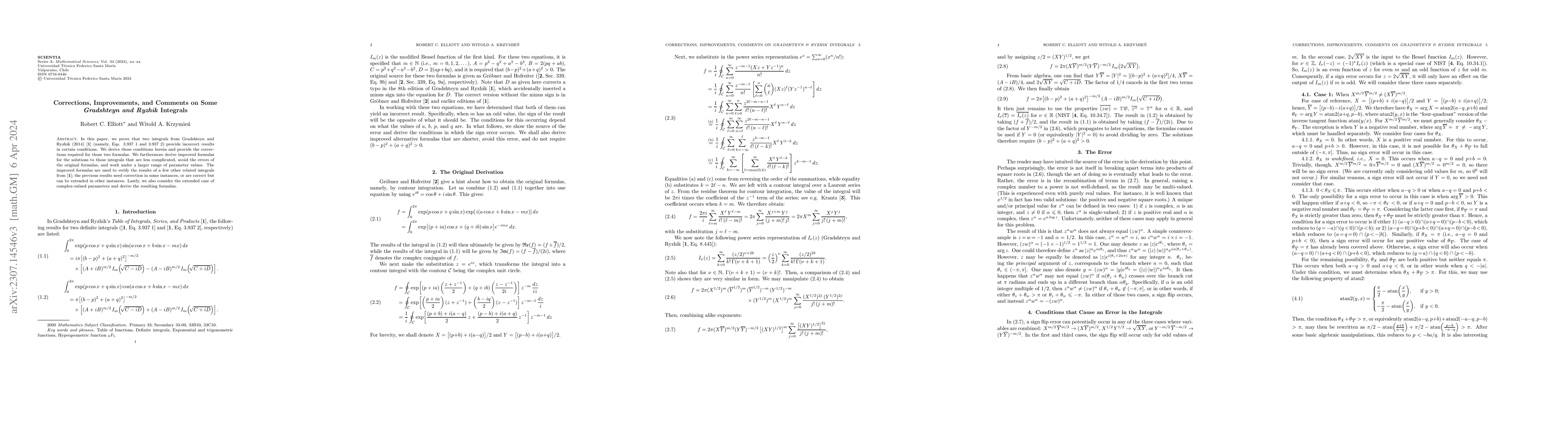 Thumbnail for Corrections, Improvements, and Comments on Some Gradshteyn and Ryzhik
  Integrals