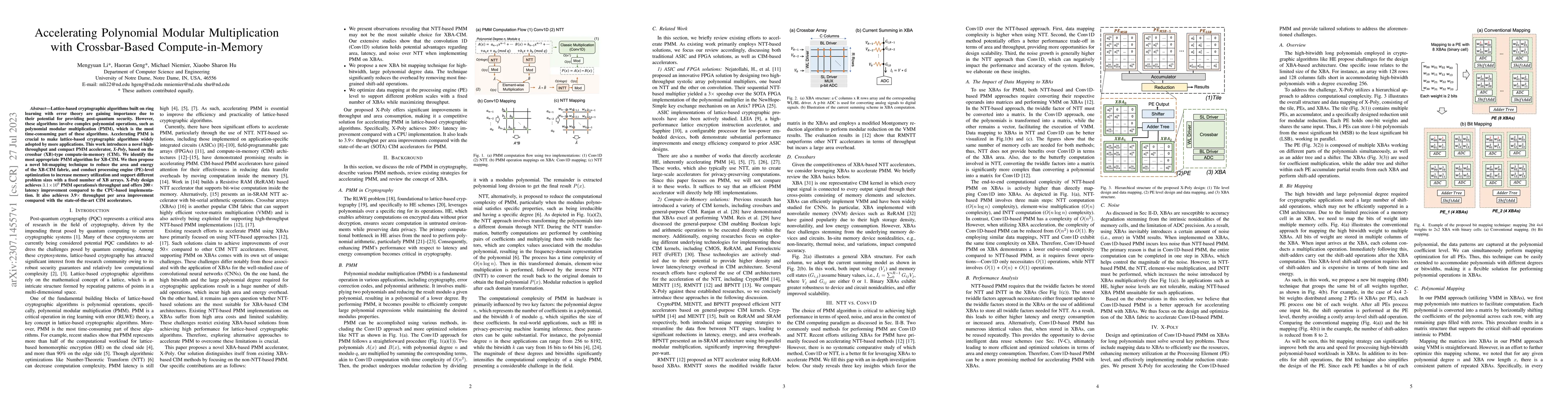 Thumbnail for Accelerating Polynomial Modular Multiplication with Crossbar-Based
  Compute-in-Memory