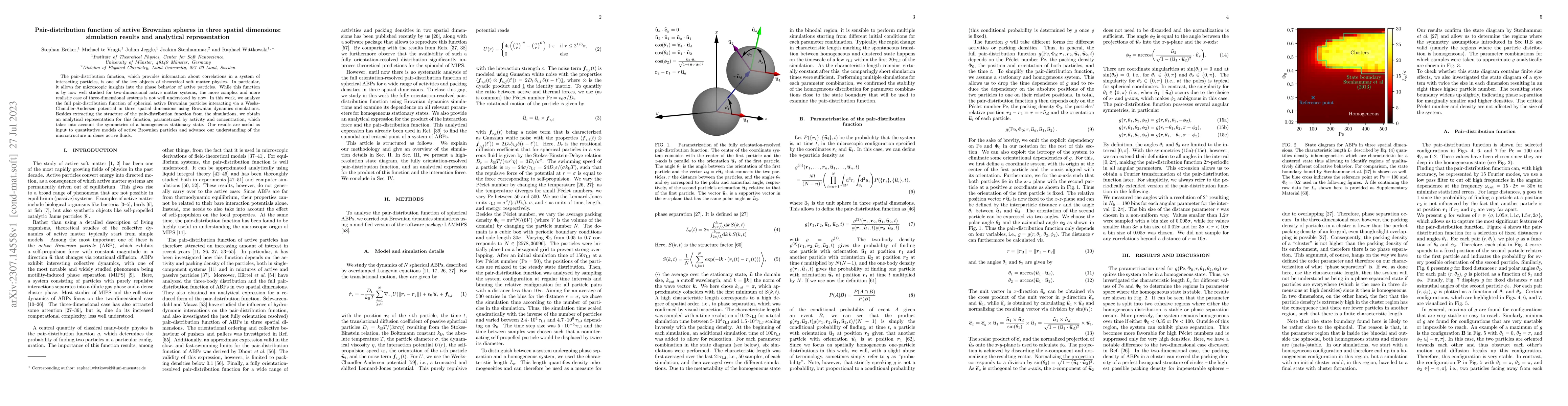 Thumbnail for Pair-distribution function of active Brownian spheres in three spatial
  dimensions: simulation results and analytical representation